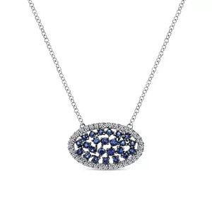 Gabriel & Co. Lusso Blue Sapphire & Diamond "Sideways Oval" Necklace