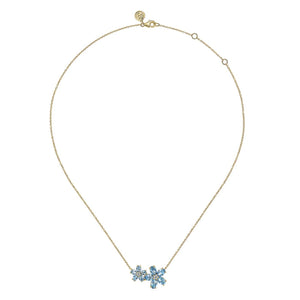Gabriel & Co. Lusso Blue Topaz and Diamond Flower Necklace