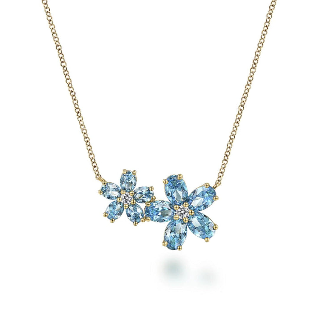 Gabriel & Co. Lusso Blue Topaz and Diamond Flower Necklace