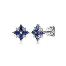 Load image into Gallery viewer, Gabriel &amp; Co. Lusso Diamond and Blue Sapphire Bursting Star Studs
