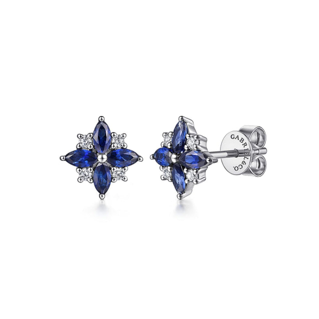 Gabriel & Co. Lusso Diamond and Blue Sapphire Bursting Star Studs