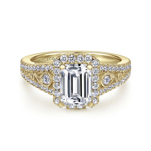 Gabriel & Co. "Marlena" Emerald Cut Halo Diamond Engagement Ring