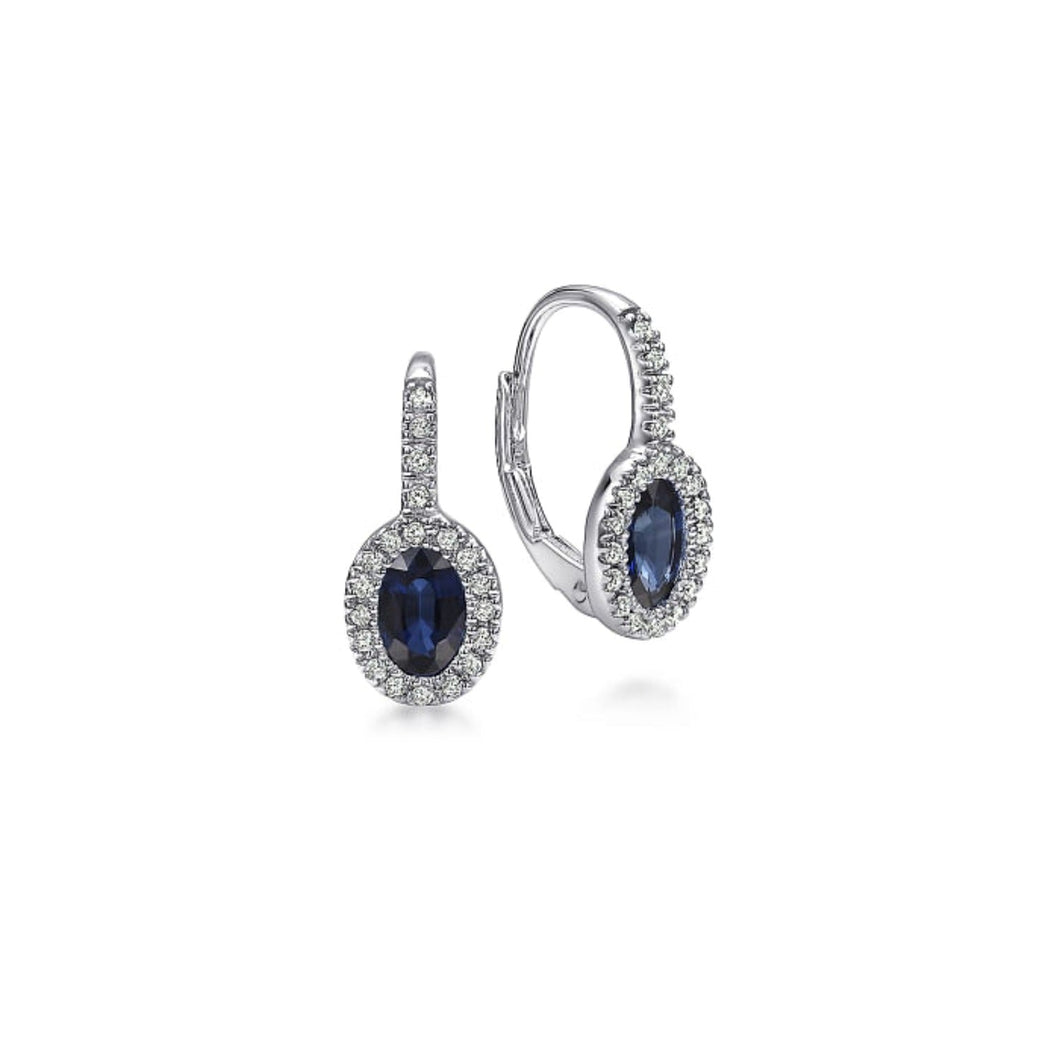 Gabriel & Co. Oval Blue Sapphire & Diamond Halo Drop Earrings