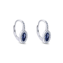 Load image into Gallery viewer, Gabriel &amp; Co. Oval Blue Sapphire &amp; Diamond Halo Drop Earrings
