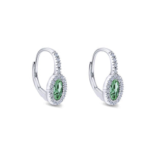 Gabriel & Co. Oval Emerald Diamond Halo Drop Earrings