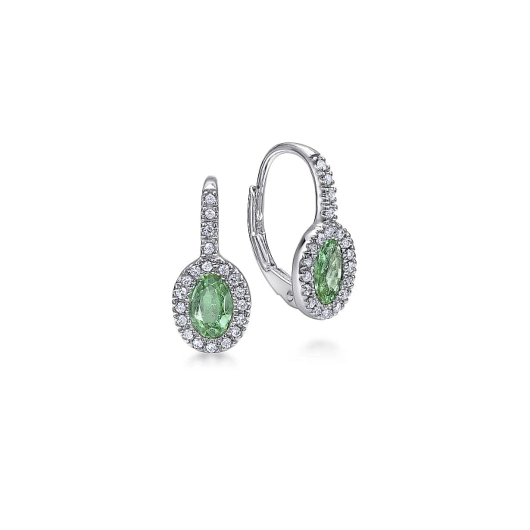 Gabriel & Co. Oval Emerald Diamond Halo Drop Earrings