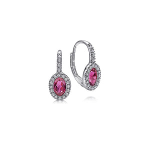 Gabriel & Co. Oval Ruby & Diamond Halo Drop Earrings
