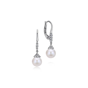 Gabriel & Co. Pave Diamond Pearl Drop Leverback Earrings