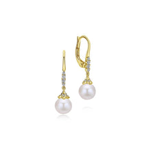Load image into Gallery viewer, Gabriel &amp; Co. Pave Diamond Pearl Drop Leverback Earrings
