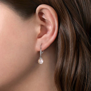 Gabriel & Co. Pave Diamond Pearl Drop Leverback Earrings