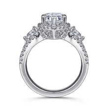 Load image into Gallery viewer, Gabriel &amp; Co. Pear Cut Three Stone Halo Diamond Engagement Ring
