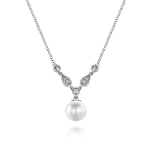 Gabriel & Co. Pearl and Diamond Vintage Style Necklace