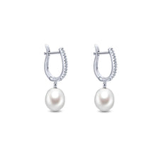 Load image into Gallery viewer, Gabriel &amp; Co. Pearl Drop Diamond Huggie Earrings
