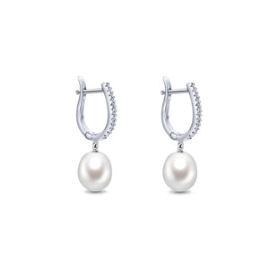 Gabriel & Co. Pearl Drop Diamond Huggie Earrings