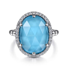 Load image into Gallery viewer, Gabriel &amp; Co. Rock Crystal &amp; Turquoise Signet Ring with White Sapphire Halo
