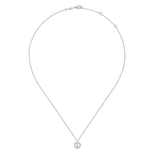 Gabriel & Co. Round Cultured Pearl and Diamond Halo Pendant Necklace
