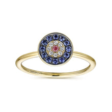 Load image into Gallery viewer, Gabriel &amp; Co. Round &quot;Evil Eye&quot; Diamond, Sapphire, and Ruby Ring
