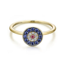 Load image into Gallery viewer, Gabriel &amp; Co. Round &quot;Evil Eye&quot; Diamond, Sapphire, and Ruby Ring
