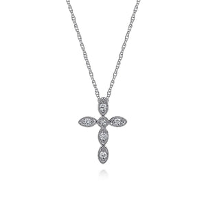 Gabriel & Co. Small Marquise Shaped Diamond Cross Pendant