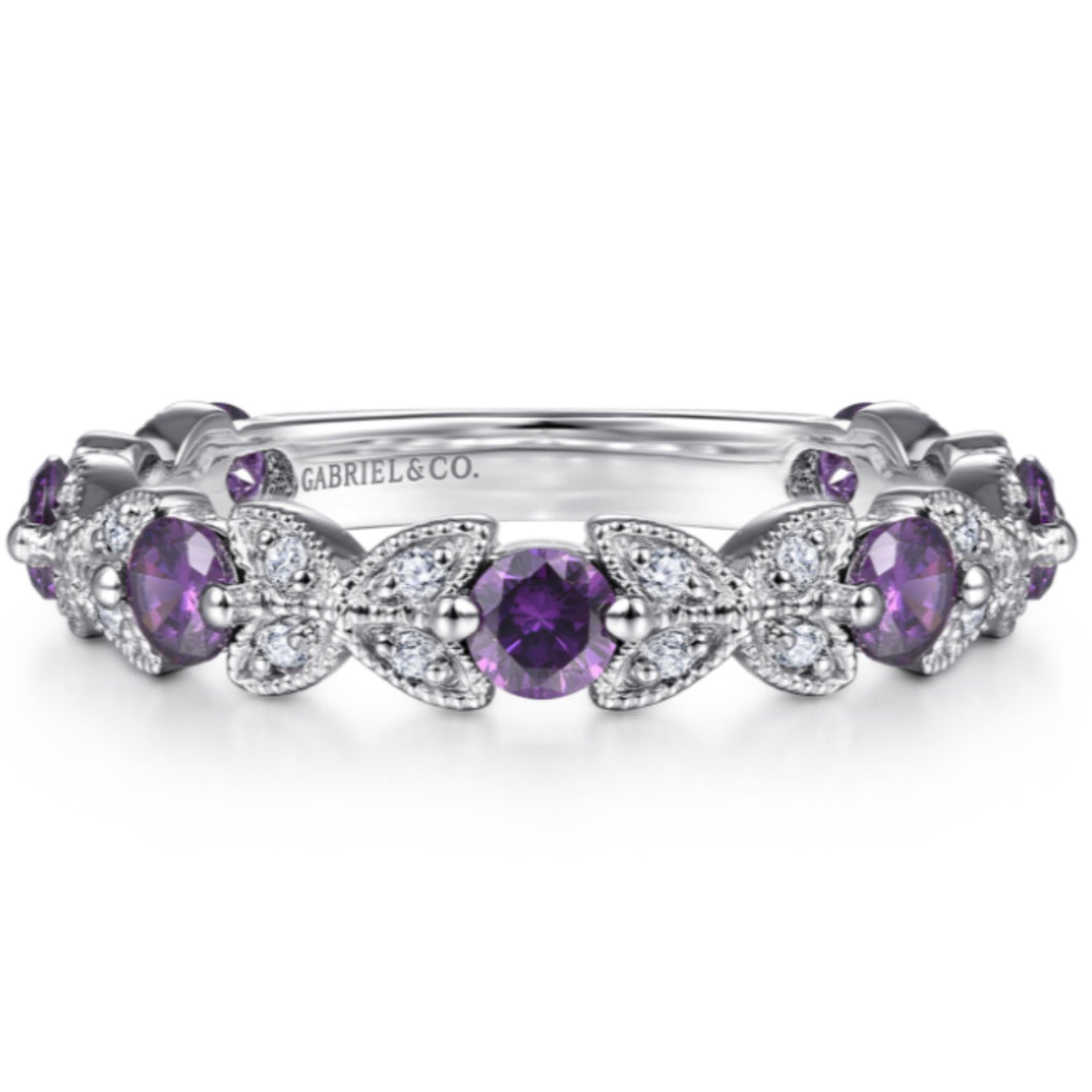 Gabriel & Co. Stackable Amethyst and Diamond Anniversary Ring