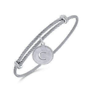 Gabriel & Co. Stainless Steel & Silver Initial Bangle Cable Bracelet