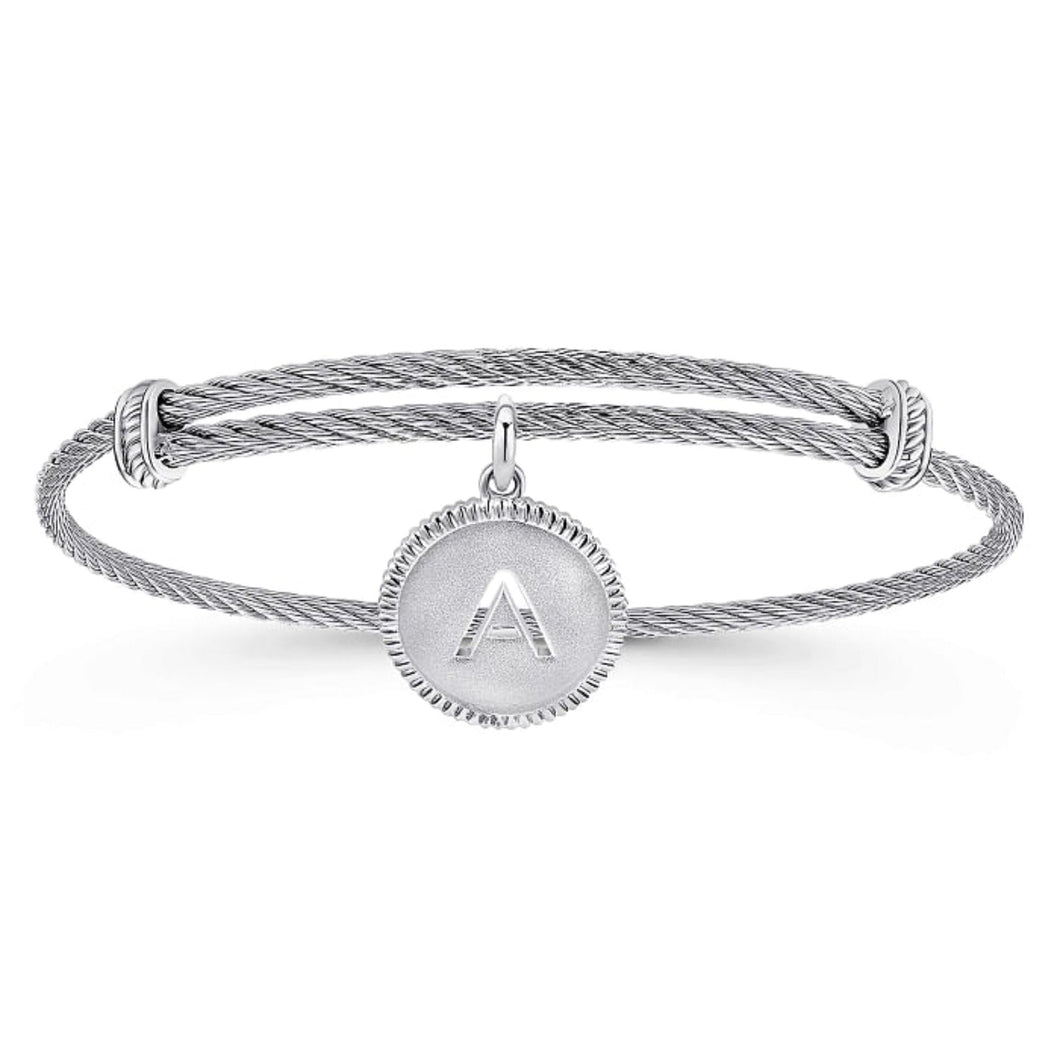 Gabriel & Co. Stainless Steel & Silver Initial Bangle Cable Bracelet