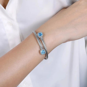 Gabriel & Co. Steel and Sterling Silver Swiss Blue Topaz Cable Bangle