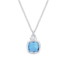 Load image into Gallery viewer, Gabriel &amp; Co. Sterling Silver Cushion Shaped Blue Topaz Pendant
