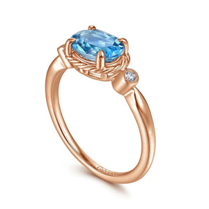 Gabriel & Co. Swiss Blue Oval Topaz Diamond Ring