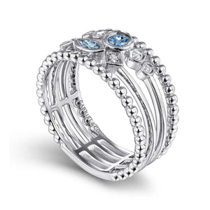 Gabriel & Co. Swiss Blue Topaz and Diamond Multi Row Ring