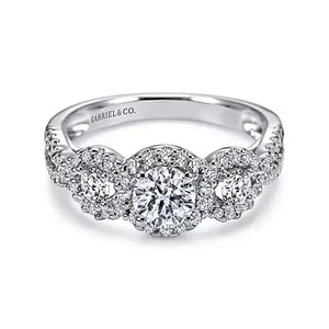Gabriel & Co. Three Diamond Halo Engagement Ring
