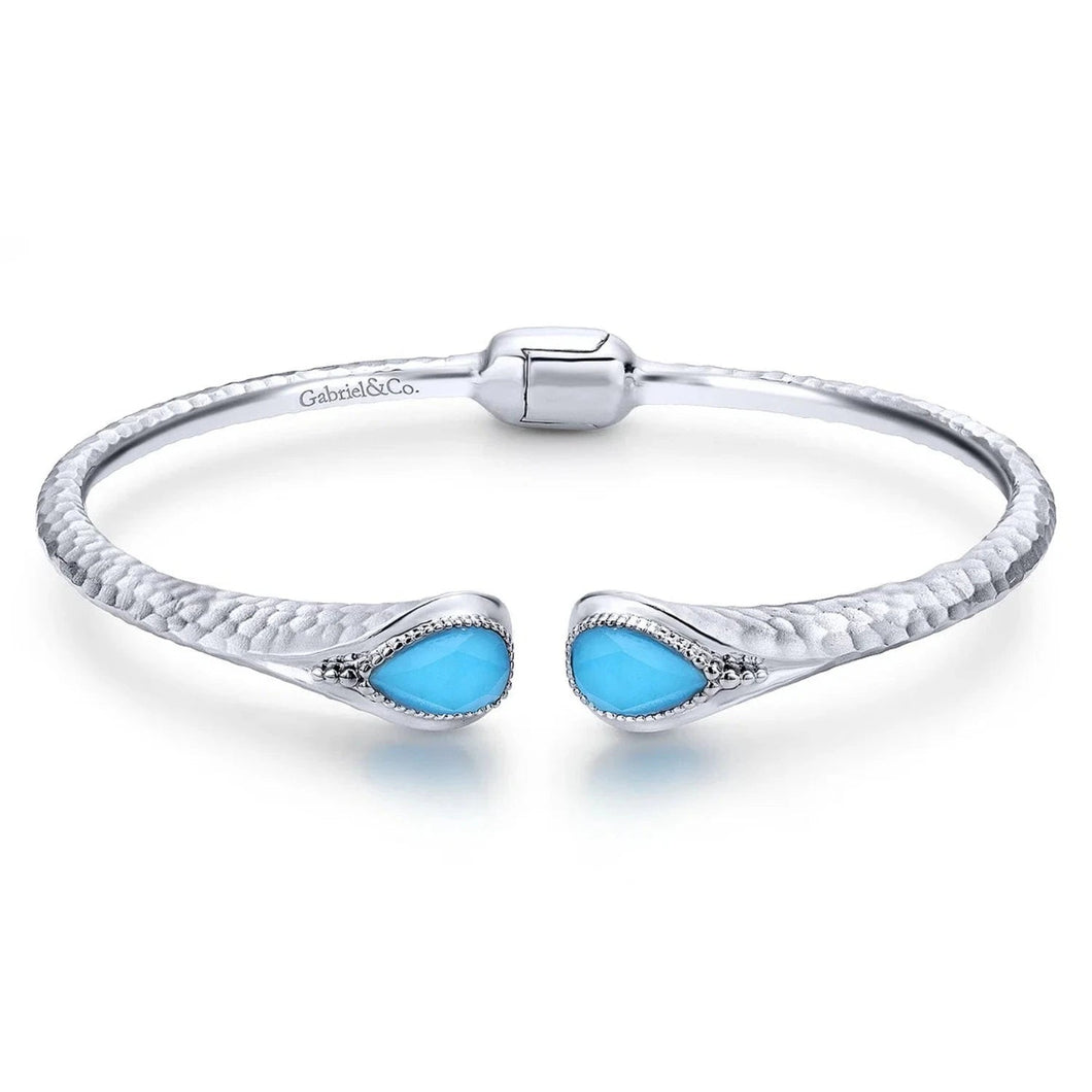 Gabriel & Co. Turquoise & Rock Crystal Sterling Silver Hinged Bracelet