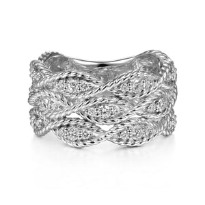 Gabriel & Co. Twisted Braided Wide Diamond Band Ring