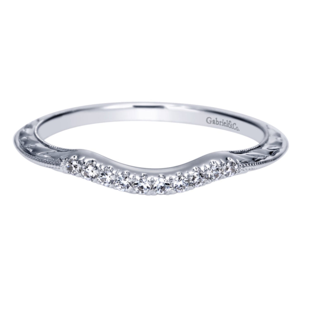 Gabriel & Co. Victorian Style Curved Engraved Diamond Wedding Band