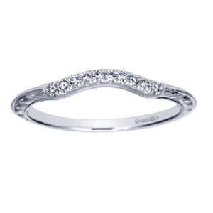 Gabriel & Co. Victorian Style Curved Engraved Diamond Wedding Band