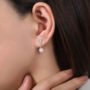 Gabriel & Co. Vintage Style Pearl Drop Diamond Earrings