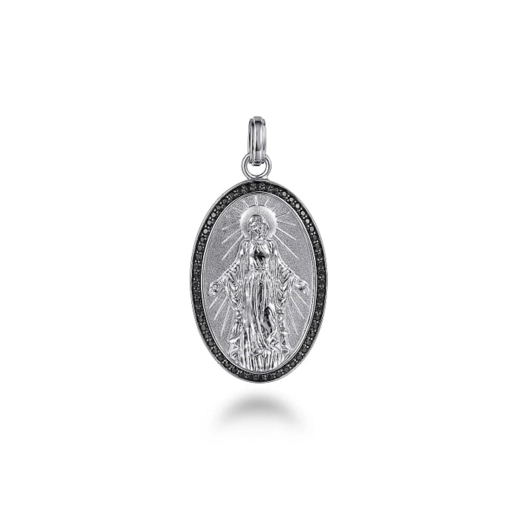 Gabriel & Co. Virgin Mary Pendant with Black Spinel Frame
