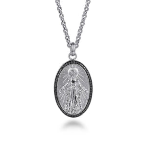 Gabriel & Co. Virgin Mary Pendant with Black Spinel Frame