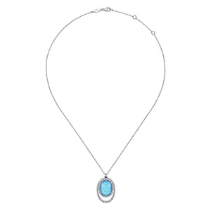 Gabriel & Co. White Sapphire and Rock Crystal and Turquoise Pendant Necklace