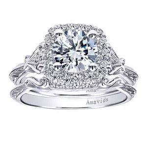 Gabriel & Co."Mercer" Cushion Halo Vintage Style Diamond Engagement Ring