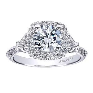 Gabriel & Co."Mercer" Cushion Halo Vintage Style Diamond Engagement Ring