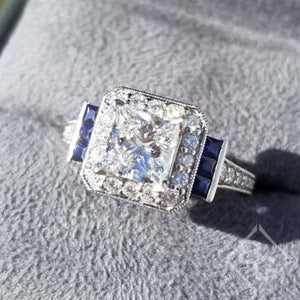 Gabriel "Daisy" Cushion Shaped Blue Sapphire Diamond Engagement Ring