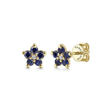 Load image into Gallery viewer, Gabriel Diamond and Sapphire Flower Stud Earrings
