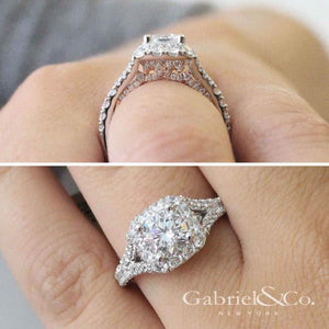 Gabriel "Layla" 14K White Gold Cushion Halo Diamond Engagement Ring