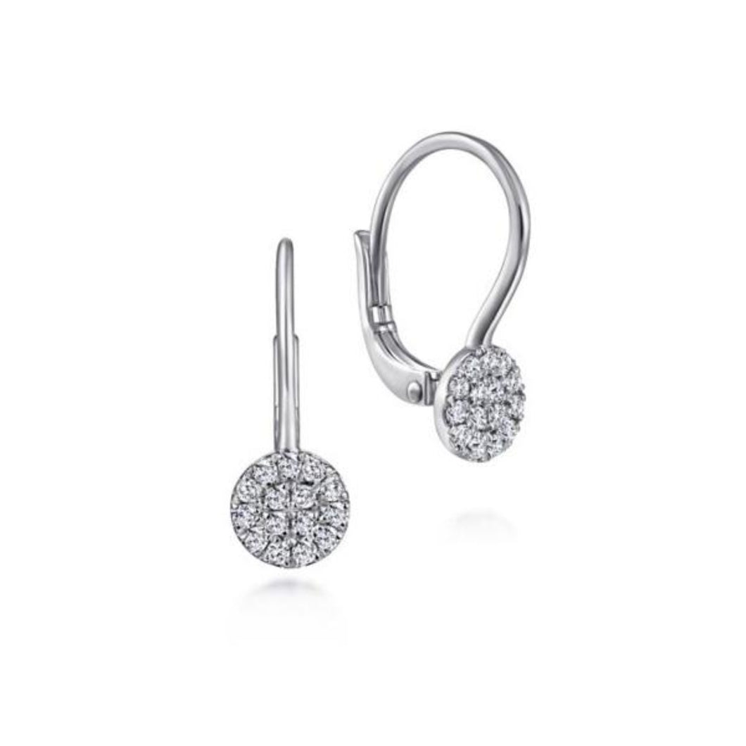 Gabriel Lever Back Round Pave Cluster Dangle Earrings