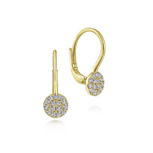 Gabriel Lever Back Round Pave Cluster Dangle Earrings