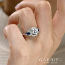 Load image into Gallery viewer, Gabriel &quot;Lexington&quot; Diamond &amp; Blue Sapphire Halo Engagement Ring
