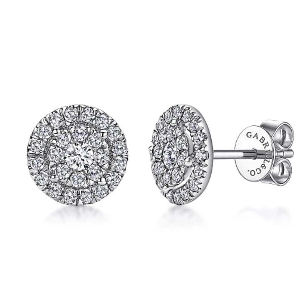Gabriel Pave Set Diamond Halo Round Cluster Earrings