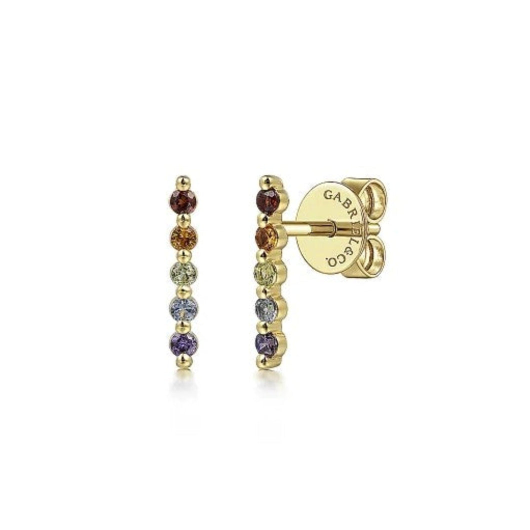 Gabriel Rainbow Color Gemstone Vertical Stud Earrings
