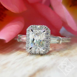 Gabriel "Raveena" Emerald Cut Three Stone Diamond Engagement Ring